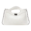 Minimalist white quilted shoulder bag with silver chain strap and metal lock closure - Off White