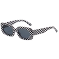 Retro millennial style sunglasses with black and white checkerboard pattern square frames - Black White Checkered Frame Grey Lens