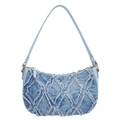 Borsa hobo in denim azzurro con motivo trapuntato a rombi e finiture dorate su sfondo bianco - Blu