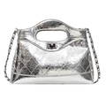 Silver quilted metallic handbag with chain strap and metal turn-lock closure - Silver