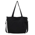 Large black canvas tote bag with multi-pocket design and adjustable shoulder straps - Black