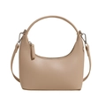 Chic beige hobo dumpling bag with smooth leather finish and silver hardware accents - Khaki