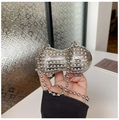 Peanut shaped evening clutch bag in silver finish with sparkling rhinestone inlay and chain - Silver