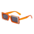 Orange translucent rectangle sunglasses with sparkling rhinestones and dark lenses - Orange Frame Grey Lens White Rhinestones