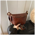 Vintage dark brown wrinkled leather chest bag with golden chain and hardware accents - Brown