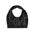 Minimalist black PU leather shoulder bag with vertical stitching and knot handle design - Black