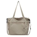 Large khaki nylon tote bag with adjustable shoulder strap and zip pocket for daily commuting - Khaki
