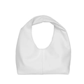 Minimalist white faux leather shoulder bag with a unique twisted knot handle design - White
