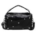 Vielseitige schwarze PU-Handtasche mit silbernen Herznieten und Glitzerstein-Akzenten - Schwarz