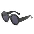 Retro oversized round frame sunglasses with thick black frames and dark gray lenses - Black Frame Grey Lens