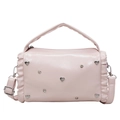 Rosafarbene Zylindertasche mit silbernen Herzanhängern und glänzenden Strasssteinen - Rosa