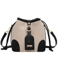 Canvas bucket bag met zwart leer contrast, gouden gesp en verstelbare riem - Zwart