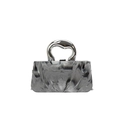Sac de soirée moderne à texture marbrée avec poignée métallique argentée courbée - Gris