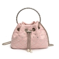 Secchiello rosa con strass, trama trapuntata, manico ad anello e ciondoli in perla - Stile Con Manico / Rosa