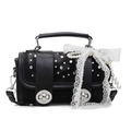Sac bandoulière noir avec nœud en dentelle, breloque perle et strass brillants - Noir