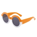 Kinder Sonnenbrille Rund Übergroß in Orange und Weiß mit grauen Gläsern Mode-Look - Rahmen Oben Orange Unten Weiß Graue Gläser