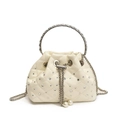 Borsa a secchiello crema trapuntata con strass scintillanti e perle decorative - Stile Con Manico / Bianco