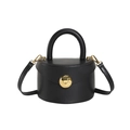 Borsa a secchiello cilindrica nera minimalista in pelle PU con fibbie oro - Nero
