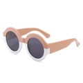 Retro round two-tone sunglasses featuring pink and white frames with dark grey lenses - Top Beige Bottom White Frame Grey Lens
