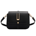 Borsa a tracolla minimalista in pelle nera con fibbia in metallo dorato a forma di U - Nero