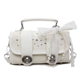 Sac bandoulière blanc chic avec détails strass, nœud en dentelle et chaîne perle - Blanc Cassé