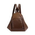 Zaino minimalista in pelle marrone con grana litchi e dettagli in metallo argentato - Marrone