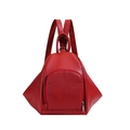Zaino triangolare rosso minimalista in ecopelle con texture litchi e zip argentata - Rosso