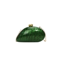 Emerald green acrylic clutch bag with marble texture and golden bead clasp - Green