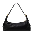 Borsa sottospalla a mezzaluna in pelle martellata nera con grandi anelli d'oro - Nero