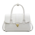 White minimalist leather briefcase with gold triangle buckle and adjustable strap - Off White