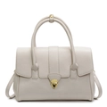 Elegant cream white top handle satchel with gold shield lock and adjustable strap - Khaki