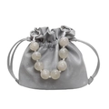 Grijze bucketbag met handvat van marmeren kralen en een verstelbare schouderband set - Zilverijs