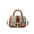 Borsa a tracolla intrecciata a righe colorate con patta in pelle marrone e fibbia oro - Marrone