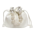 Witte bucket bag met trekkoord en elegant handvat van gemarmerde kralen - Broken Wit