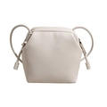 Minimalist cream white hexagon crossbody bag with pebble grain leather and knotted strap - White
