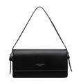 Classica borsa a spalla baguette in ecopelle nera con scritte dorate e tracolla - Nero