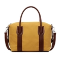 Bolso Boston de lona amarilla y cuero marrón con correa de hombro ajustable elegante - Amarillo