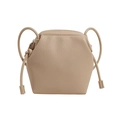 Minimalist beige PU leather hexagon crossbody bag with lychee texture and drawstring strap - Khaki