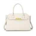 Elegant cream lychee pattern tote bag with gold hardware and versatile crossbody strap - Off White