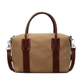 Bolso Boston de lona caqui y cuero marrón con correa ajustable de hombro - Caqui