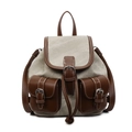 Zaino vintage in tela e pelle marrone con cuciture a contrasto e fibbie decorative - Bianco