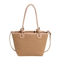 Borsa a tracolla beige intrecciata con texture elegante e sottili spalline per ufficio - Cachi