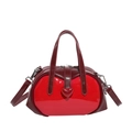 Elegant red heart shell handbag in glossy patent leather with top handle and crossbody strap - Wine Red and Red