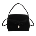 Borsa a mano nera minimalista con fiocco elegante e dettaglio pendente in perla - Nero
