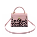 Pink Kelly style handbag featuring leopard print panels and gold metal hardware - Pink