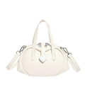 Creamy white semi-circular handbag with silver heart-shaped clasp and dual handles - White