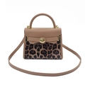 Chic leopard print Kelly bag with camel leather finish and golden turn-lock closure - Khaki