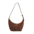 Braune Wildleder-Achseltasche in Halbmondform mit verstellbarem schmalem Schultergurt - Braun