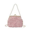 Elegante borsa da sera con fiori 3D rosa, manico di perle e chiusura dorata - Rosa