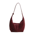 Dunkelweinrote Wildleder-Hobo-Schultertasche mit verstellbarem Gurt und Reißverschluss - Rot